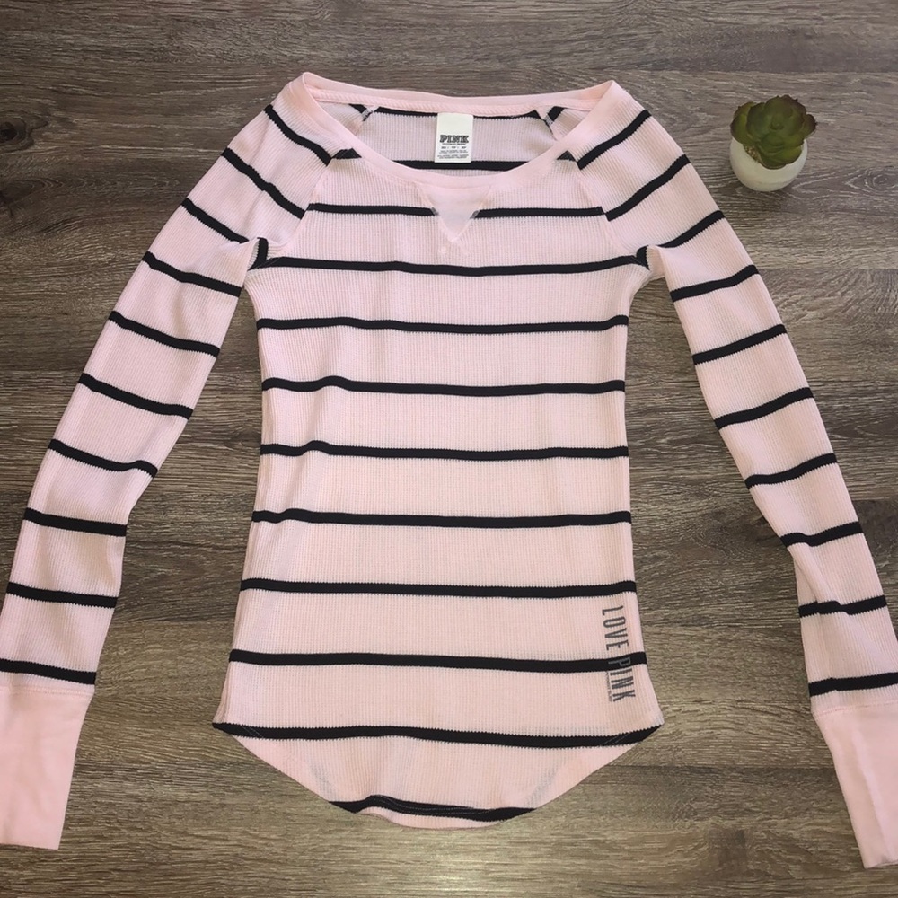 PINK Victoria’s Secret pink & blk striped thermal